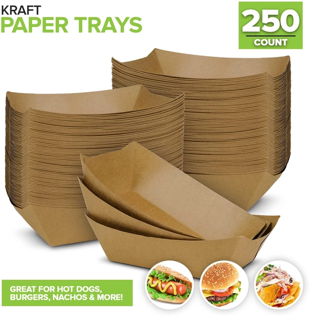 Alt view image 2 of 7 - [500 Pack Extra Large Disposable Brown Kraft Paper Food Trays, 3-Lb Concession Tray, Serving Boats for Party Snacks, Taco Bar, Seafood, Nachos Plates