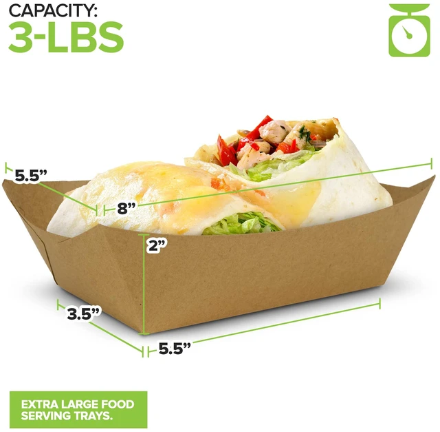 Alt view image 3 of 7 - [500 Pack Extra Large Disposable Brown Kraft Paper Food Trays, 3-Lb Concession Tray, Serving Boats for Party Snacks, Taco Bar, Seafood, Nachos Plates