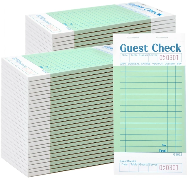 Main image of Budgenix 64 Pack Guest Checks Server Note Pads, 3200 Order Pads Green Guest Check Pads with Bottom Receipt, For Servers, Waitress, Cafes, Restaurant Business
