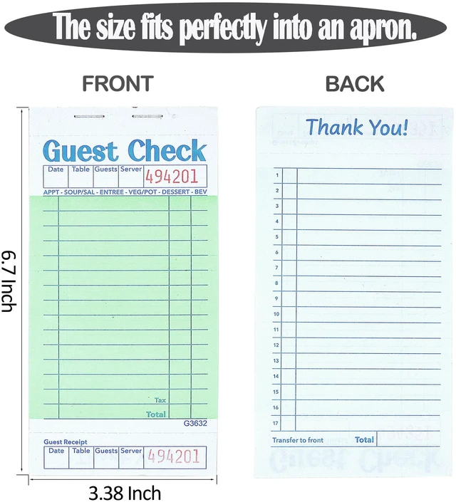 Alt view image 2 of 6 - Budgenix 48 Pack Guest Checks Server Note Pads, 2400 Order Pads Green Guest Check Pads with Bottom Receipt, For Servers, Waitress, Cafes, Restaurant Business