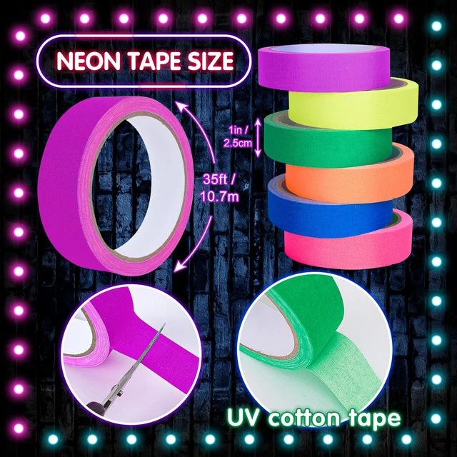 Alt view image 2 of 7 - 6 Colors Neon Gaffer Cloth Tape Fluorescent Rainbow Color UV Blacklight Tape Neon Duct ReflectiveTape for UV Party Theatres Staged Dark Areas(1 inch x 34.8 feet)