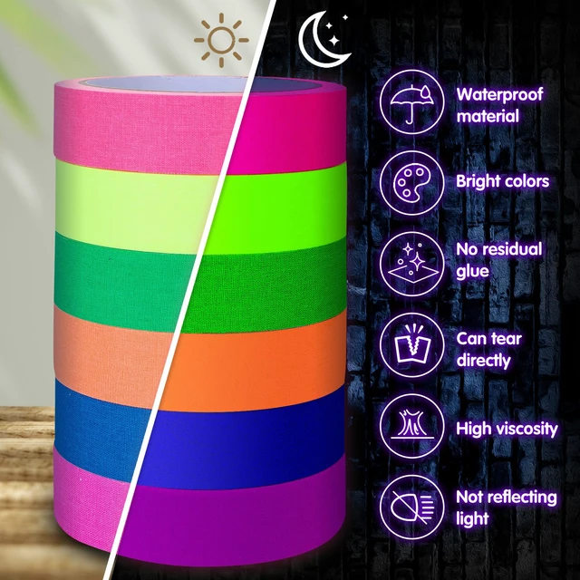 Alt view image 3 of 7 - 6 Colors Neon Gaffer Cloth Tape Fluorescent Rainbow Color UV Blacklight Tape Neon Duct ReflectiveTape for UV Party Theatres Staged Dark Areas(1 inch x 34.8 feet)