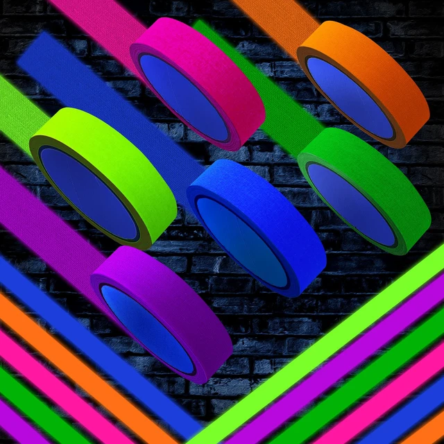 Alt view image 4 of 7 - 6 Colors Neon Gaffer Cloth Tape Fluorescent Rainbow Color UV Blacklight Tape Neon Duct ReflectiveTape for UV Party Theatres Staged Dark Areas(1 inch x 34.8 feet)