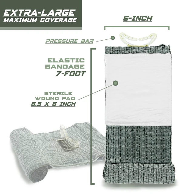 Alt view image 3 of 7 - Israeli 6 Inch Emergency Bandage Compression Trauma Pressure Wound Dressing Sterile Vacuum-Sealed Packaging for Bleeding Control, Medical Trauma Kit, Gun Shot, First Aid IFAK