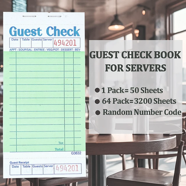 Alt view image 3 of 5 - Budgenix 64 Pack Guest Checks Server Note Pads, 3200 Order Pads Green Guest Check Pads with Bottom Receipt, For Servers, Waitress, Cafes, Restaurant Business