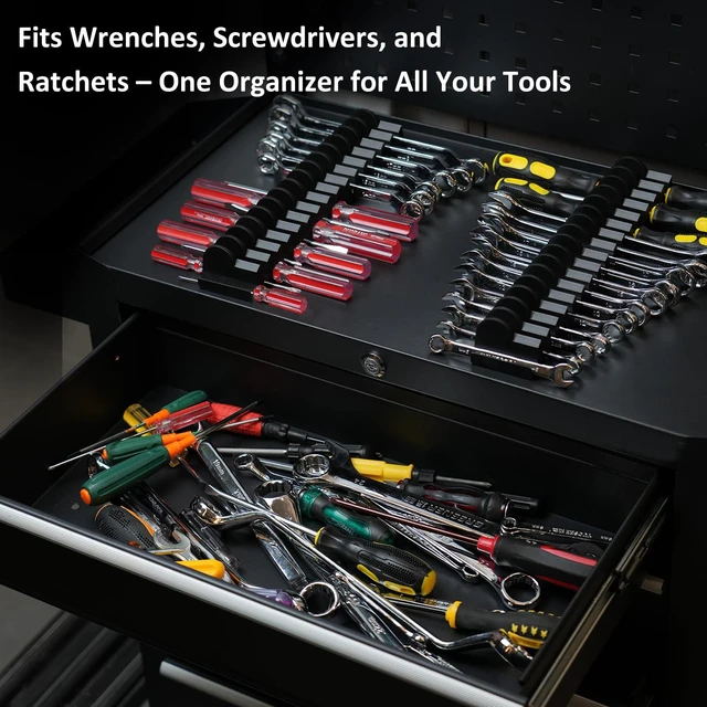 Alt view image 2 of 6 - 80 pcs Modular Wrench Organizers for Tool Drawers - Wrench Rack with Metric & SAE Labels, Perfect Tool Storage Holder. Gift for father, brother and boyfriend (No Magnet, Black)