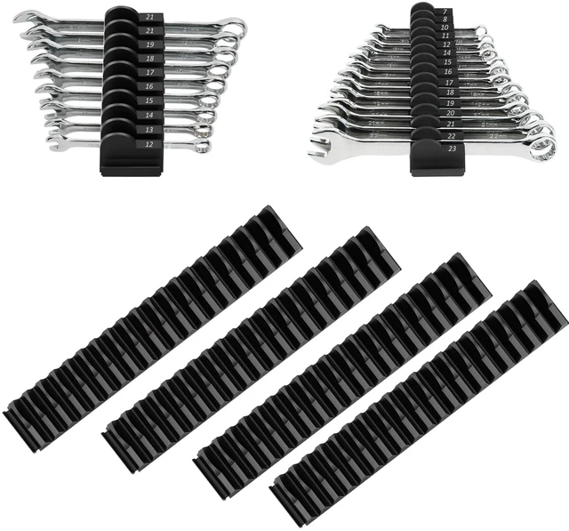 Main image of 80 pcs Modular Wrench Organizers for Tool Drawers - Wrench Rack with Metric & SAE Labels, Perfect Tool Storage Holder. Gift for father, brother and boyfriend (No Magnet, Black)
