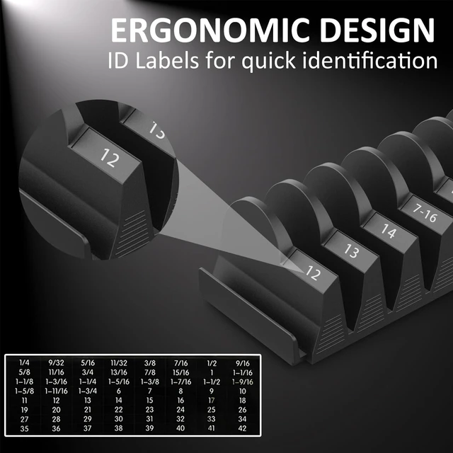 Alt view image 5 of 6 - 80 pcs Modular Wrench Organizers for Tool Drawers - Wrench Rack with Metric & SAE Labels, Perfect Tool Storage Holder. Gift for father, brother and boyfriend (No Magnet, Black)