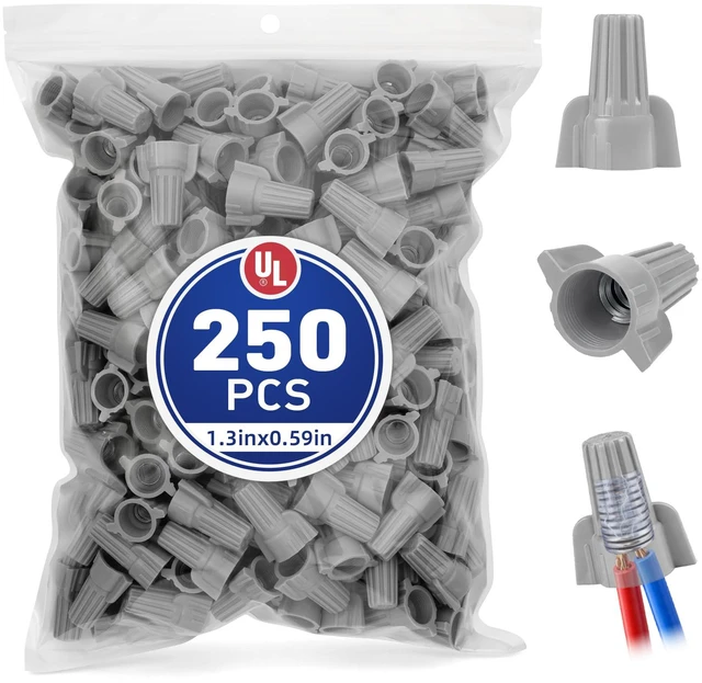 Main image of 250 Pcs Grey Wire Connectors Nuts, Winged UL Listed Wire Caps 18-8 AWG, Twist-On Nuts Screw Wires Cap Large, for Home Electric Wiring, DIY Repairs & Commercial Use, Assortment Available