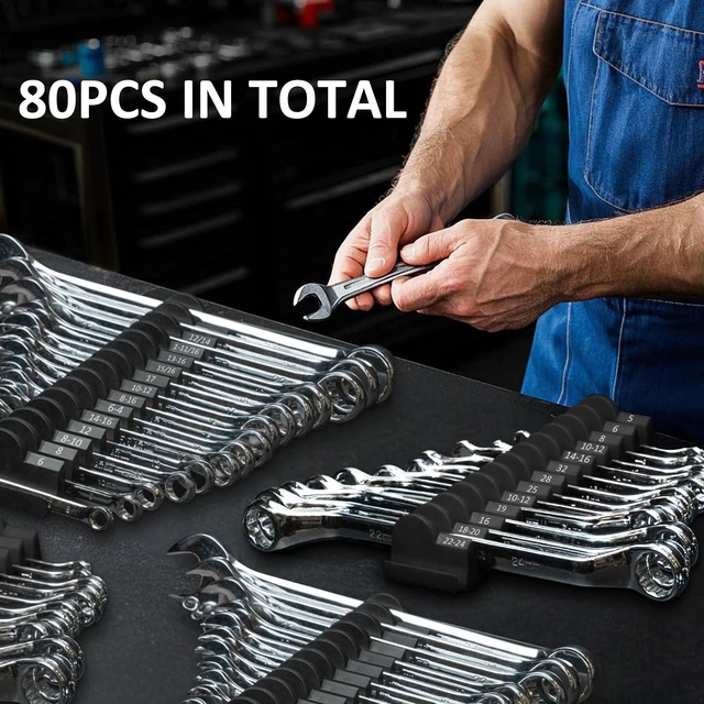 Alt view image 6 of 6 - 80 pcs Modular Wrench Organizers for Tool Drawers - Wrench Rack with Metric & SAE Labels, Perfect Tool Storage Holder. Gift for father, brother and boyfriend (No Magnet, Black)