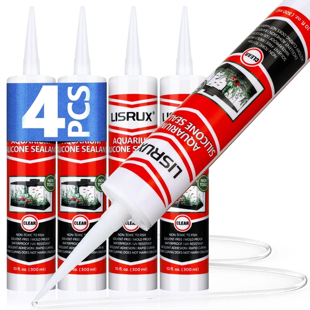 Main image of 4 Pack Aquarium Silicone Clear Sealant, High Elasticity, Safe for Fish,Fast Curing Waterproof Aquarium Safe Silicone,10 Fl Oz Non-Toxic Fish Tank Safe Sealant,Strong Adhesion