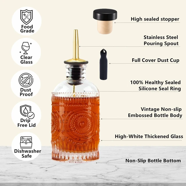 Alt view image 6 of 7 - Syrup Dispenser Bottles Set, 4 Pack 7 OZ Bottles With Metal Pour Spout and Labels for Syrups, SC055 (4 Pack)