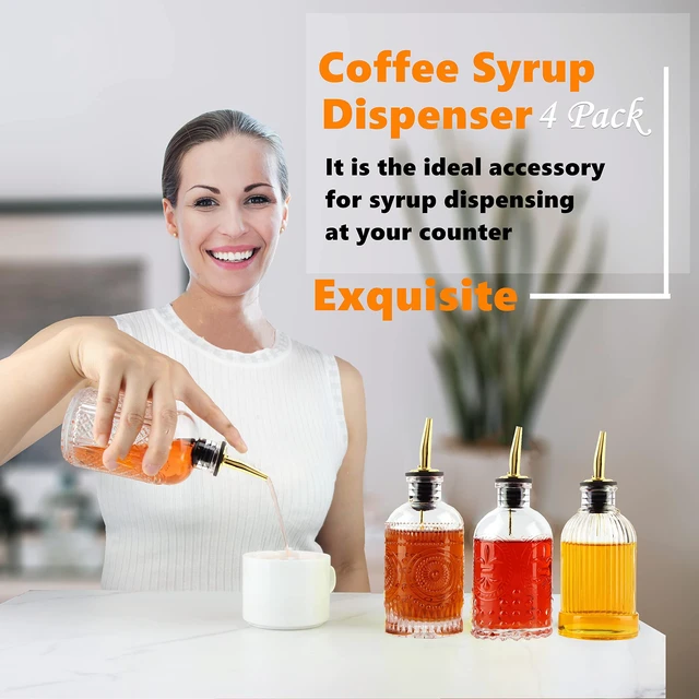 Alt view image 2 of 7 - Syrup Dispenser Bottles Set, 4 Pack 7 OZ Bottles With Metal Pour Spout and Labels for Syrups, SC055 (4 Pack)