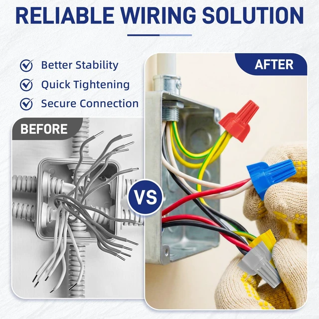 Alt view image 7 of 7 - 250 Pcs Grey Wire Connectors Nuts, Winged UL Listed Wire Caps 18-8 AWG, Twist-On Nuts Screw Wires Cap Large, for Home Electric Wiring, DIY Repairs & Commercial Use, Assortment Available