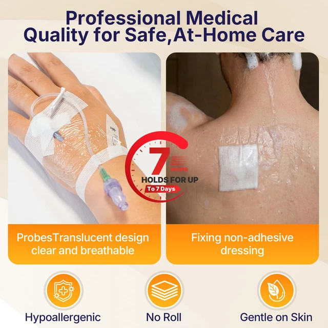 Alt view image 3 of 5 - Transparent Film Dressing with Pad, 2.3" x 2.75", 50 Pack, Waterproof Patch Waterproof Clear Adhesive Bandage for Skin Protection, Post-Surgical Shower and Tattoo Aftercare