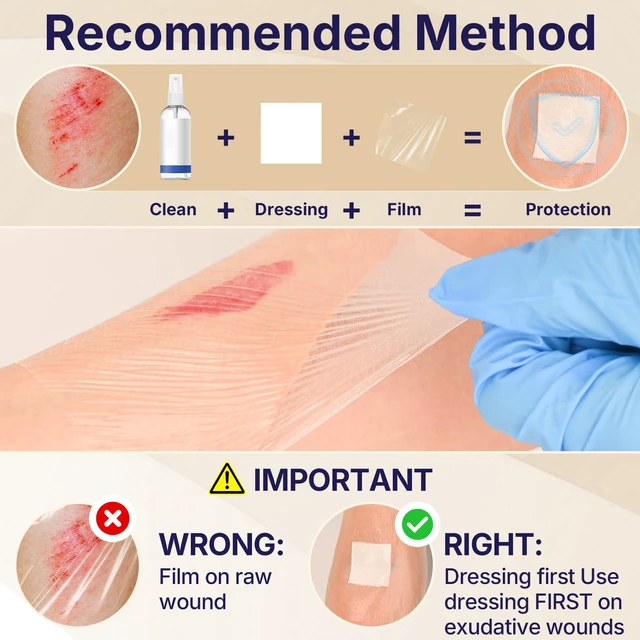 Alt view image 4 of 5 - Transparent Film Dressing with Pad, 2.3" x 2.75", 50 Pack, Waterproof Patch Waterproof Clear Adhesive Bandage for Skin Protection, Post-Surgical Shower and Tattoo Aftercare