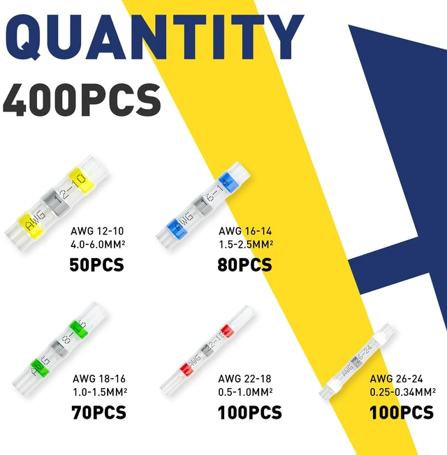 Alt view image 2 of 7 - 400PCS Solder Seal Wire Connectors Kit, 5 Colors/5 Sizes 26-10 AWG, Wire Gauge Markings, Clear Sleeves, Hot-Melt Adhesive Rings, Compartment Storage, Automotive Wiring