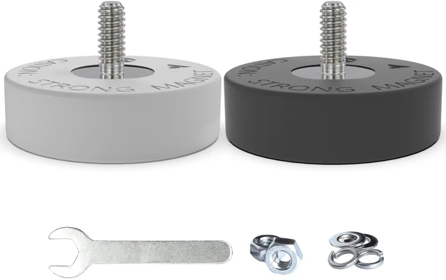 Main image of Rubber Coated Mounting Magnets Over 80LB Force Magnetic Base Anti-Scratch Anti Corrosion Heavy Duty, Size 2" *0.6" with 1/4"-20 Male Thread and Nuts