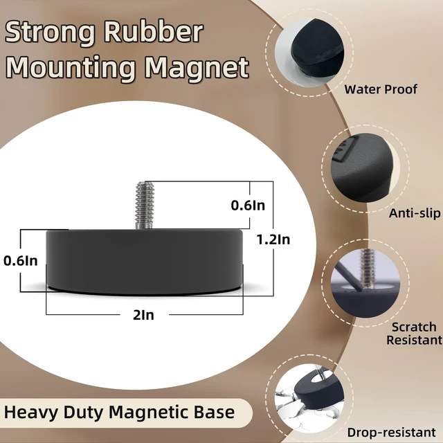 Alt view image 2 of 5 - Rubber Coated Mounting Magnets Over 80LB Force Magnetic Base Anti-Scratch Anti Corrosion Heavy Duty, Size 2" *0.6" with 1/4"-20 Male Thread and Nuts