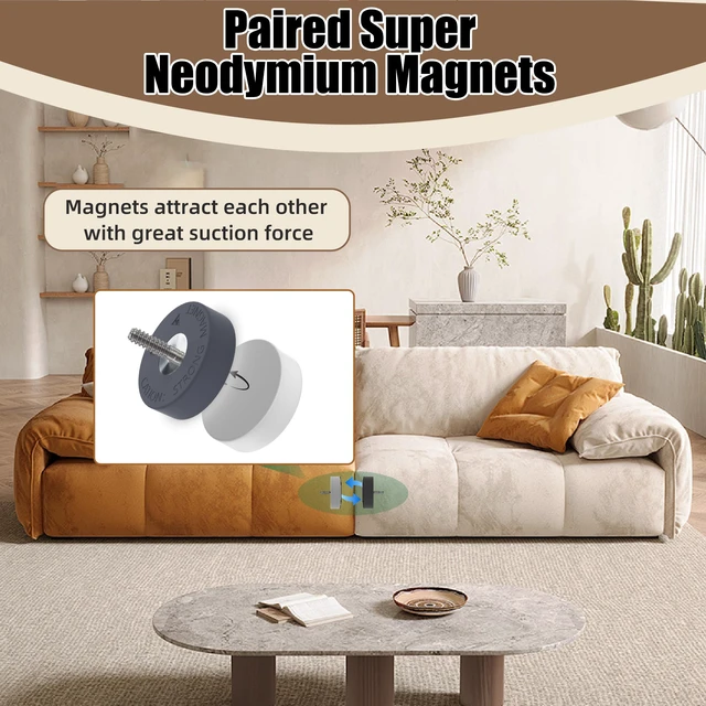 Alt view image 3 of 5 - Rubber Coated Mounting Magnets Over 80LB Force Magnetic Base Anti-Scratch Anti Corrosion Heavy Duty, Size 2" *0.6" with 1/4"-20 Male Thread and Nuts