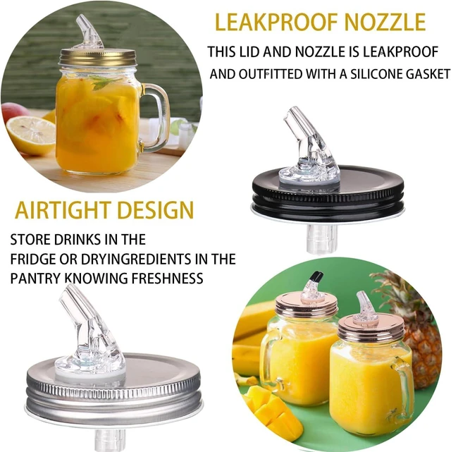 Alt view image 5 of 7 - Mason Jar Pour Spouts. free flow Mason Jar Pour Spouts, mason jar for spout regular mouth size 70mm dispenser germination cover. Suitable for any liquid. Leak-Proof 10-Pack + 20 Black Lid Caps (10