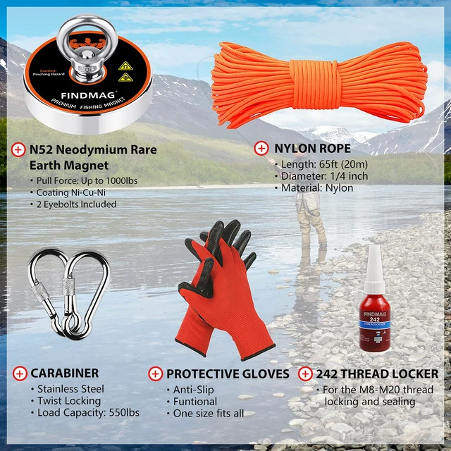 Alt view image 2 of 6 - 1000 LBS High Power Fishing Magnet, 3.54 Inch Magnet Fishing Kit Strong Neodymium Magnet for Salvage and Treasure Hunting, Premium Kit for Retrieving Metal Items in Lake, River, Beach