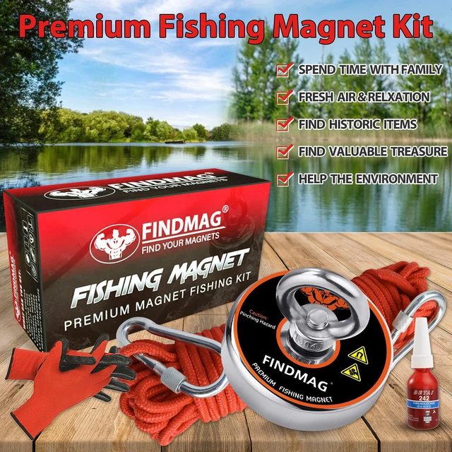 Alt view image 2 of 6 - 500 LBS Neodymium Fishing Magnet Kit, 2.36 Inch Magnet Fishing Fishing Magnet for Underwater Retrieving, High Power Super Strong Magnet Heavy Duty for Fishing and Treasure Hunting