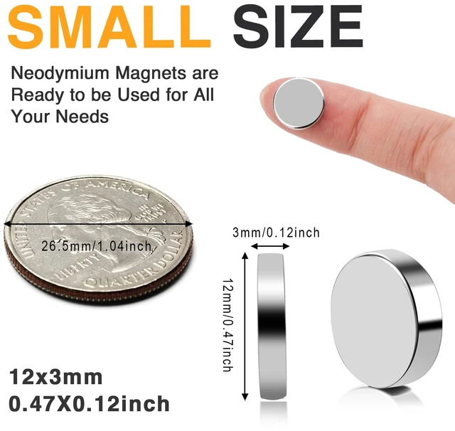 Alt view image 2 of 7 - 80Pcs Small Strong Neodymium Disc Magnets, 12x3mm Rare Earth Fridge Magnets for 3D Printing, Crafts, Office, DIY, Whiteboard, Scientific Models, School