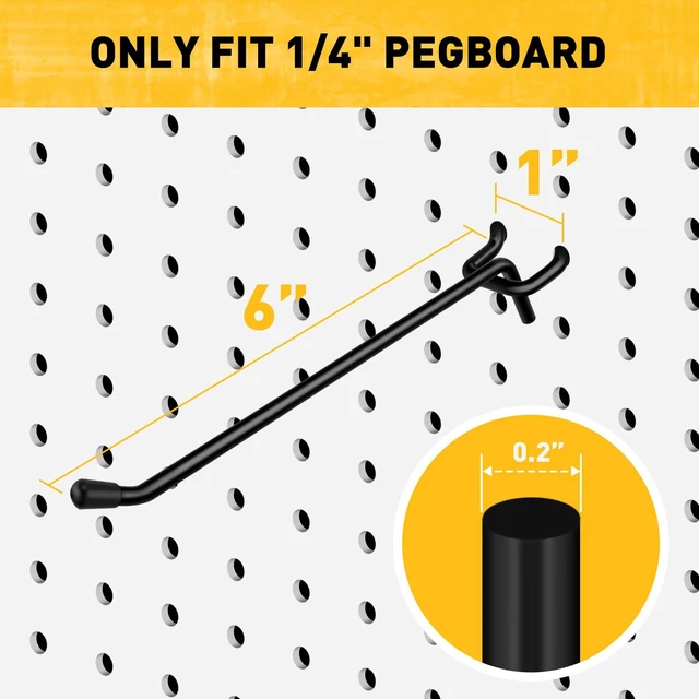 Alt view image 3 of 7 - 60-Piece 6 Inch Extra Thick Pegboard Hooks, Heavy Duty Peg Board Organizer Accessories, Peg Board Tool Hangers Fit for 1/4" Pegboard Hanging Tools Garage, Workshop, and Craft Storage