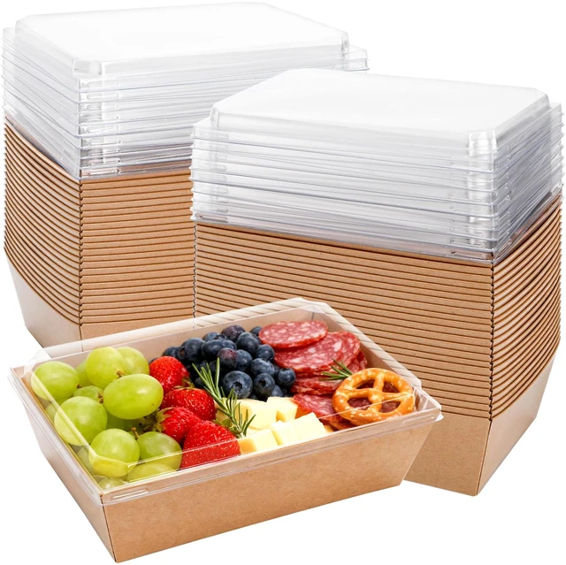 Main image of 50 Pack Charcuterie Boxes with Clear Lids, 8.4"×5.7"×2.8" Paper Bakery Dessert Sandwich Box, Disposable Large Food Containers for Cookies, Donuts, Muffins, Salad, and Pastry, Brown