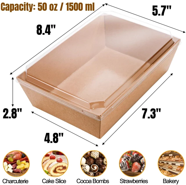 Alt view image 2 of 7 - 50 Pack Charcuterie Boxes with Clear Lids, 8.4"×5.7"×2.8" Paper Bakery Dessert Sandwich Box, Disposable Large Food Containers for Cookies, Donuts, Muffins, Salad, and Pastry, Brown