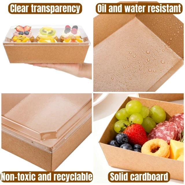 Alt view image 3 of 7 - 50 Pack Charcuterie Boxes with Clear Lids, 8.4"×5.7"×2.8" Paper Bakery Dessert Sandwich Box, Disposable Large Food Containers for Cookies, Donuts, Muffins, Salad, and Pastry, Brown