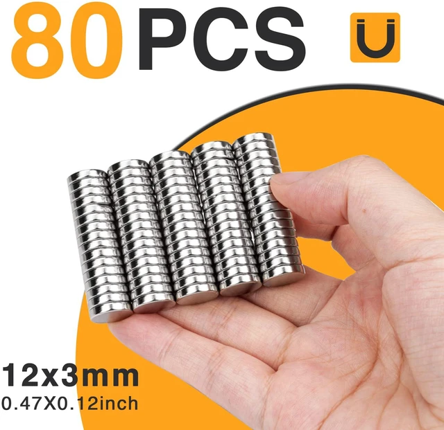 Alt view image 4 of 7 - 80Pcs Small Strong Neodymium Disc Magnets, 12x3mm Rare Earth Fridge Magnets for 3D Printing, Crafts, Office, DIY, Whiteboard, Scientific Models, School