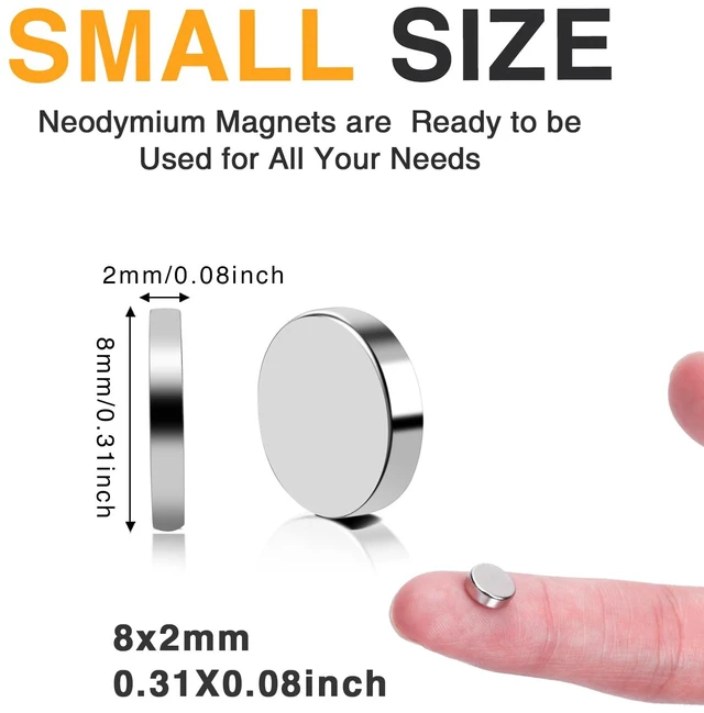 Alt view image 2 of 7 - Small Strong Round Rare Earth Magnets, 300Pcs, 8x2mm Disc Neodymium Magnets for 3D Printing, Whiteboard, Fridge, Office, crafts, Hobbies,Dry Erase Board