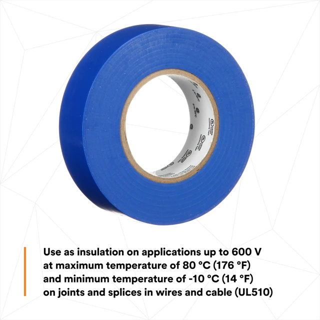 Alt view image 4 of 7 - Temflex Vinyl Electrical Tape 165, 3/4 in x 60 ft, Blue, 10 Roll Pack Multi-Purpose, 19 mm x 18 m