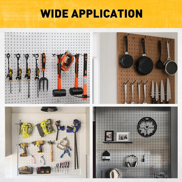 Alt view image 7 of 7 - 60-Piece 4 Inch Extra Thick Pegboard Hooks, Heavy Duty Peg Board Organizer Accessories, Peg Board Tool Hangers Fit for 1/4" Pegboard Hanging Tools Garage, Workshop, and Craft Storage