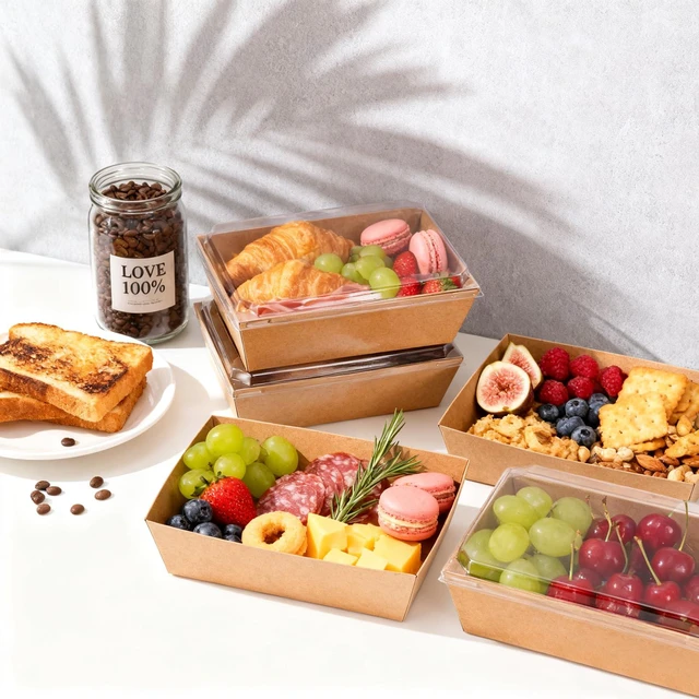 Alt view image 5 of 7 - 50 Pack Charcuterie Boxes with Clear Lids, 8.4"×5.7"×2.8" Paper Bakery Dessert Sandwich Box, Disposable Large Food Containers for Cookies, Donuts, Muffins, Salad, and Pastry, Brown