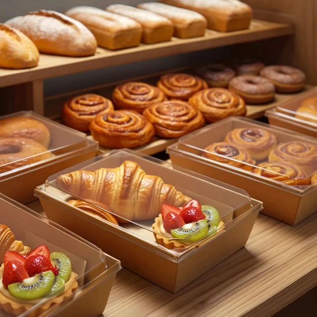 Alt view image 7 of 7 - 50 Pack Charcuterie Boxes with Clear Lids, 8.4"×5.7"×2.8" Paper Bakery Dessert Sandwich Box, Disposable Large Food Containers for Cookies, Donuts, Muffins, Salad, and Pastry, Brown