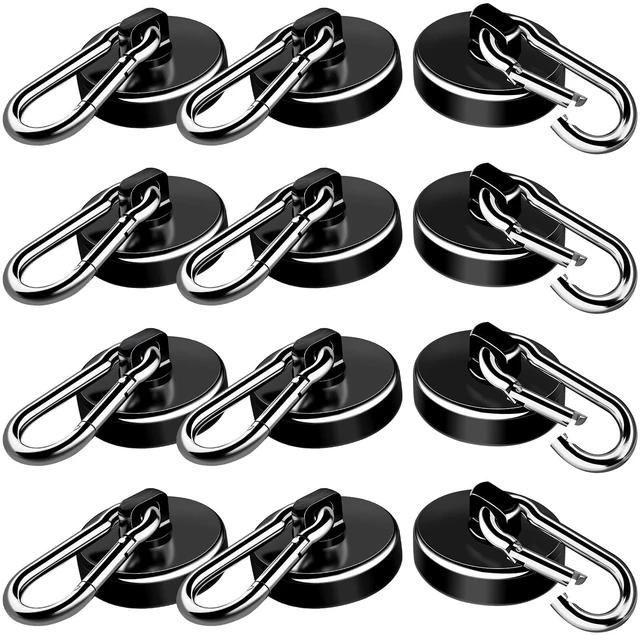 Main image of Magnetic Hooks 110LBS Strong Magnets Cruise 12Pack Magnet with Hook Heavy Duty Kitchen Essentials Neodymium Extra Carabiner Super Locker Ship For Hanging Cabin Swivel Imanes Fuertes Black