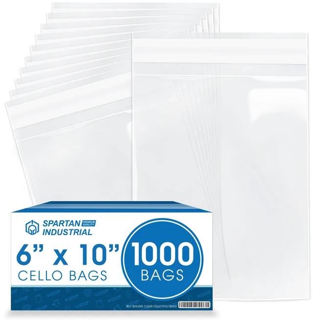 Main image of 6" X 10" Self-Sealing Cellophane Bags (1000 Count) Clear Resealable Cello Bags for Cards, Photos, Cookies, Retail Packaging