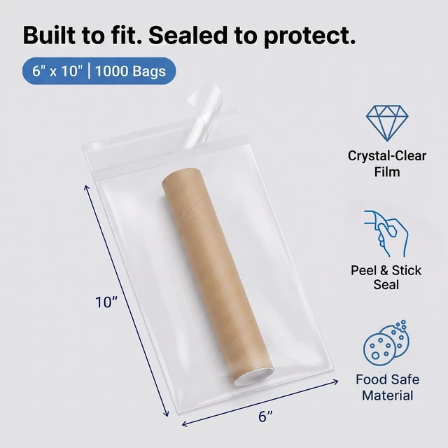 Alt view image 2 of 7 - 6" X 10" Self-Sealing Cellophane Bags (1000 Count) Clear Resealable Cello Bags for Cards, Photos, Cookies, Retail Packaging