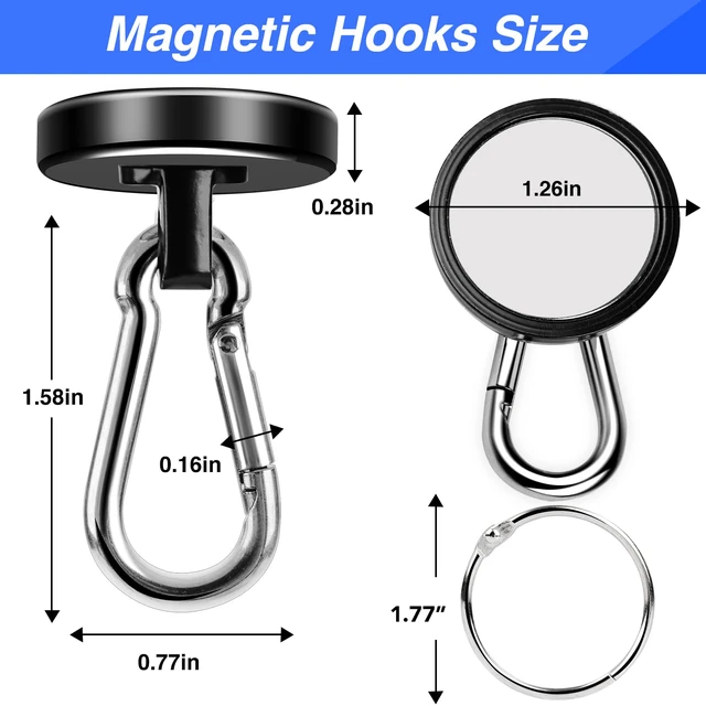 Alt view image 2 of 7 - Magnetic Hooks 110LBS Strong Magnets Cruise 12Pack Magnet with Hook Heavy Duty Kitchen Essentials Neodymium Extra Carabiner Super Locker Ship For Hanging Cabin Swivel Imanes Fuertes Black