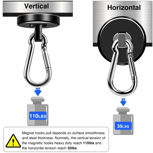 Alt view image 3 of 7 - Magnetic Hooks 110LBS Strong Magnets Cruise 12Pack Magnet with Hook Heavy Duty Kitchen Essentials Neodymium Extra Carabiner Super Locker Ship For Hanging Cabin Swivel Imanes Fuertes Black