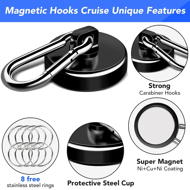 Alt view image 4 of 7 - Magnetic Hooks 110LBS Strong Magnets Cruise 12Pack Magnet with Hook Heavy Duty Kitchen Essentials Neodymium Extra Carabiner Super Locker Ship For Hanging Cabin Swivel Imanes Fuertes Black