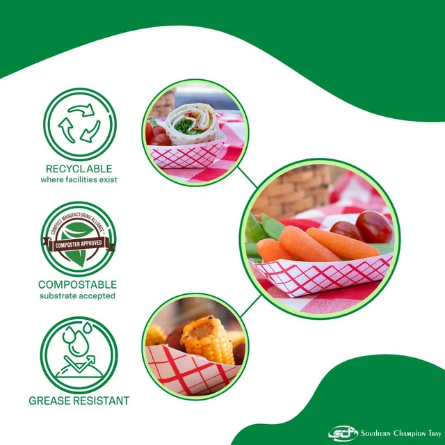 Alt view image 5 of 7 - 0413 #100 Southland Paperboard Food Tray, 1 lb Capacity, Red Check (Case of 1000)