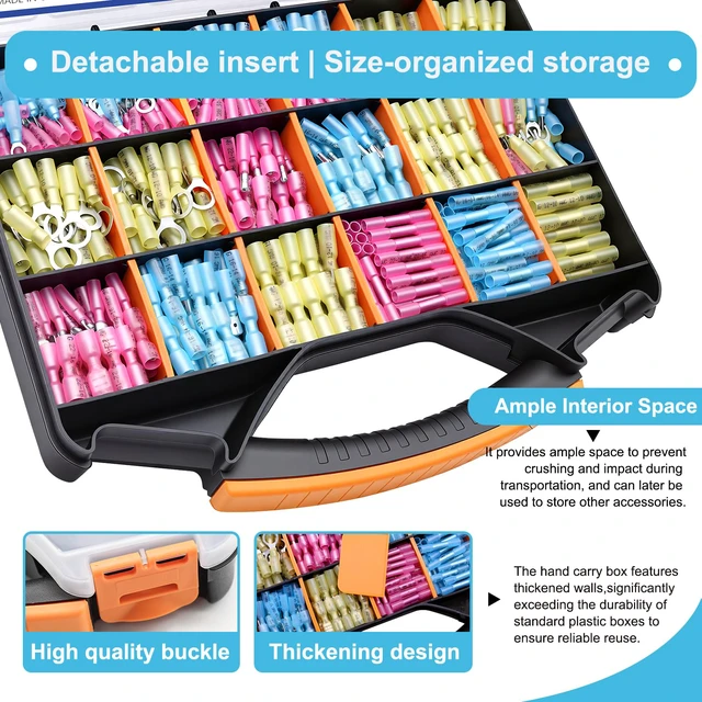Alt view image 4 of 7 - 620Pcs Marine Grade Heat Shrink Wire Connectors kit 22-10 AWG Electrical Connectors Ring, Ring Fork Spade Butt Splice Terminals