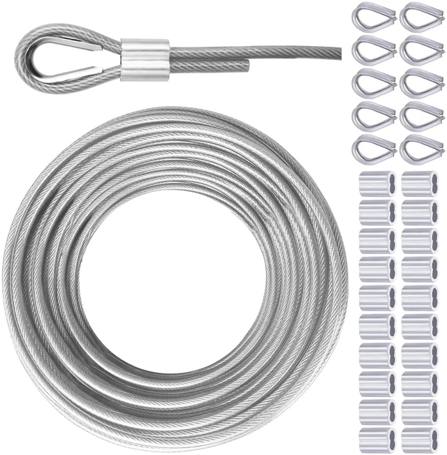 Main image of Vinyl Coated Galvanized Steel Wire Rope 3/16" PVC Covered Steel Cable 50ft/100ft/150ft/200ft, Ideal String Light Hanging Cable
