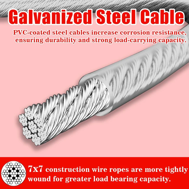 Alt view image 2 of 7 - Vinyl Coated Galvanized Steel Wire Rope 3/16" PVC Covered Steel Cable 50ft/100ft/150ft/200ft, Ideal String Light Hanging Cable