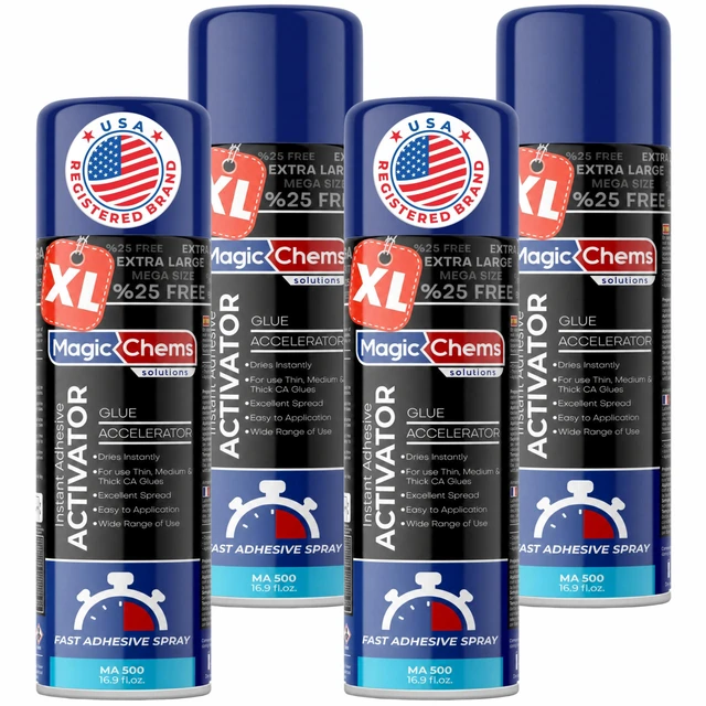 Main image of Super Glue Accelerator, CA Glue Activator, 4 Pack-16.9 fl oz Cyanoacrylate Adhesive Activator; Fast-Curing Formula; Spray, Cyanoacrylate Super Glue Accelerator Spray, Adhesive Activator