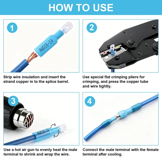 Alt view image 5 of 7 - 620Pcs Marine Grade Heat Shrink Wire Connectors kit 22-10 AWG Electrical Connectors Ring, Ring Fork Spade Butt Splice Terminals